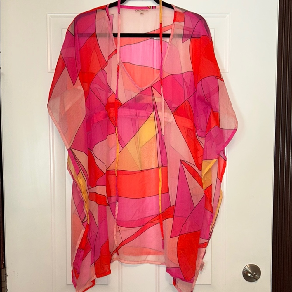 Colorplay Rebecca Virtue Sheer Cover-Up OSFM Resort Coastal Colorful Geometric